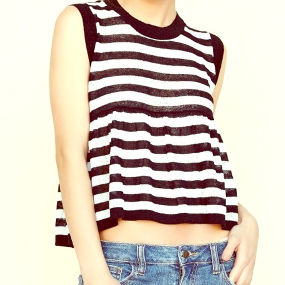 Pleated Flowy Striped Semi- Crop Top